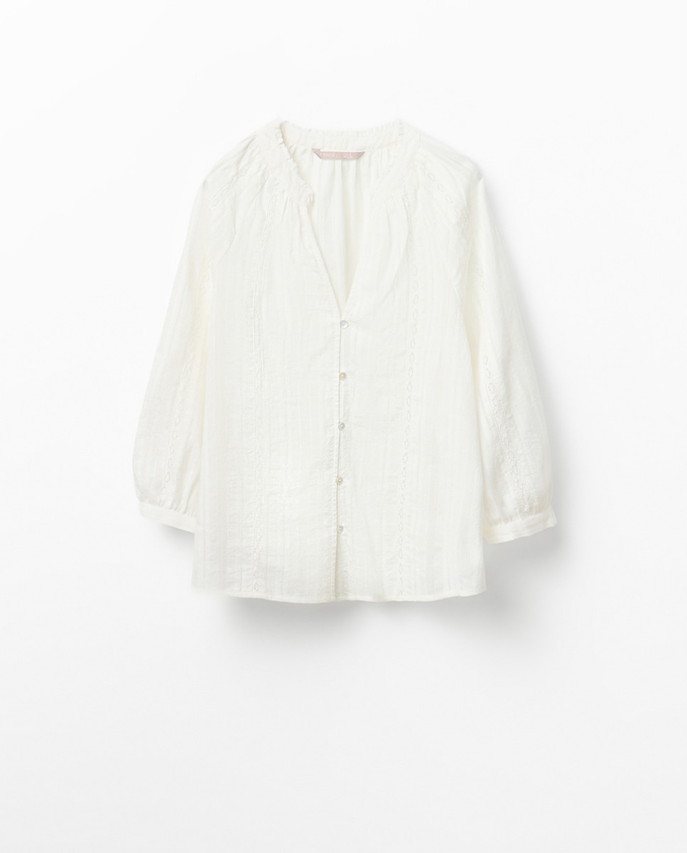 Blusa de Manga Raglã com Botões Branco-6