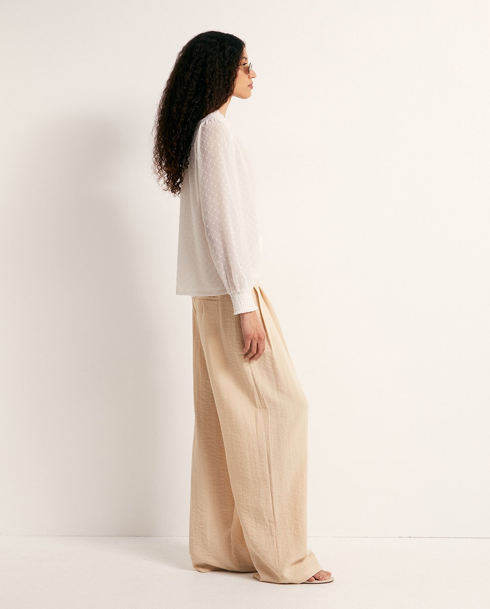 Blusa de plumeti com botões Branco-3
