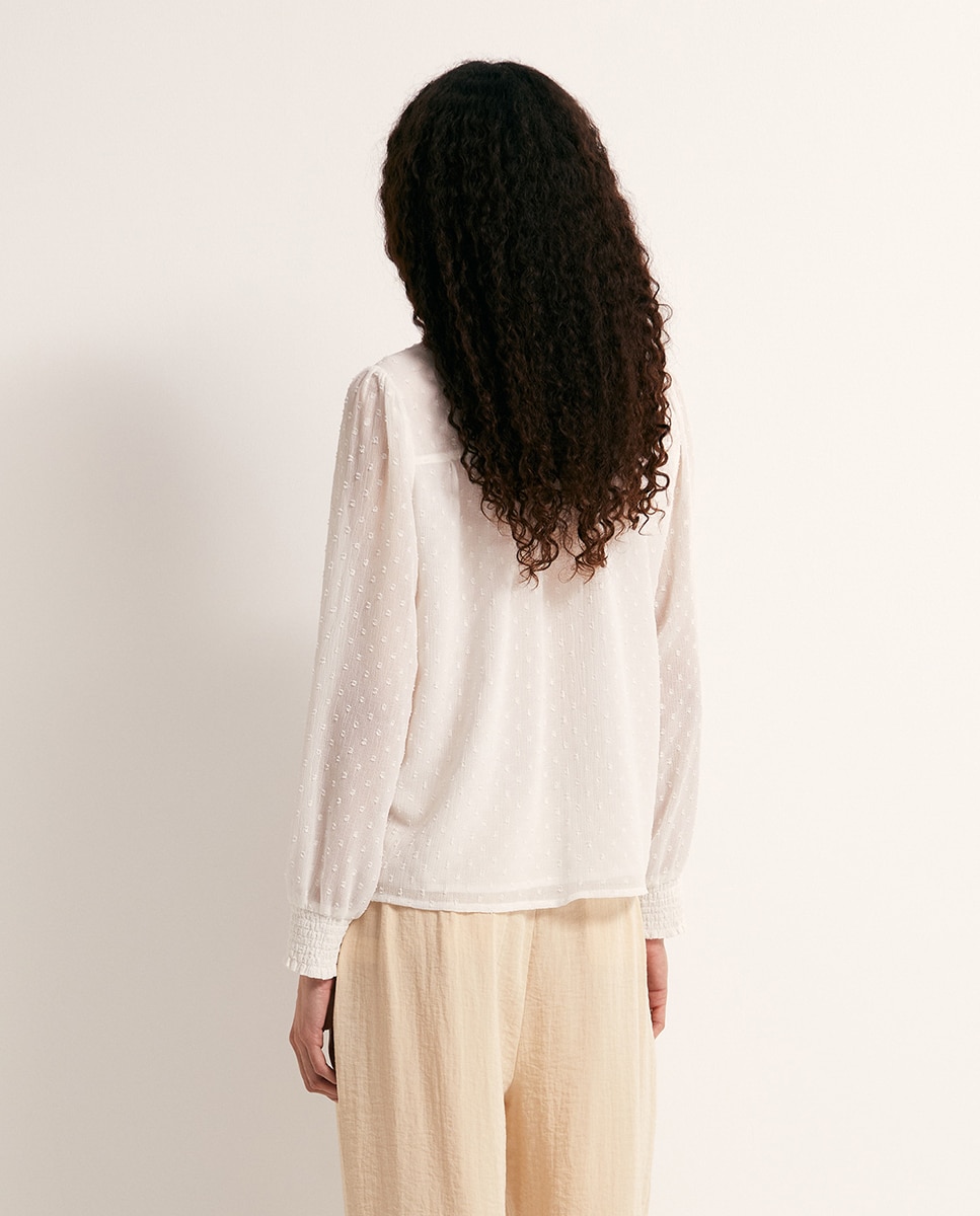 Blusa de plumeti com botões Branco-4
