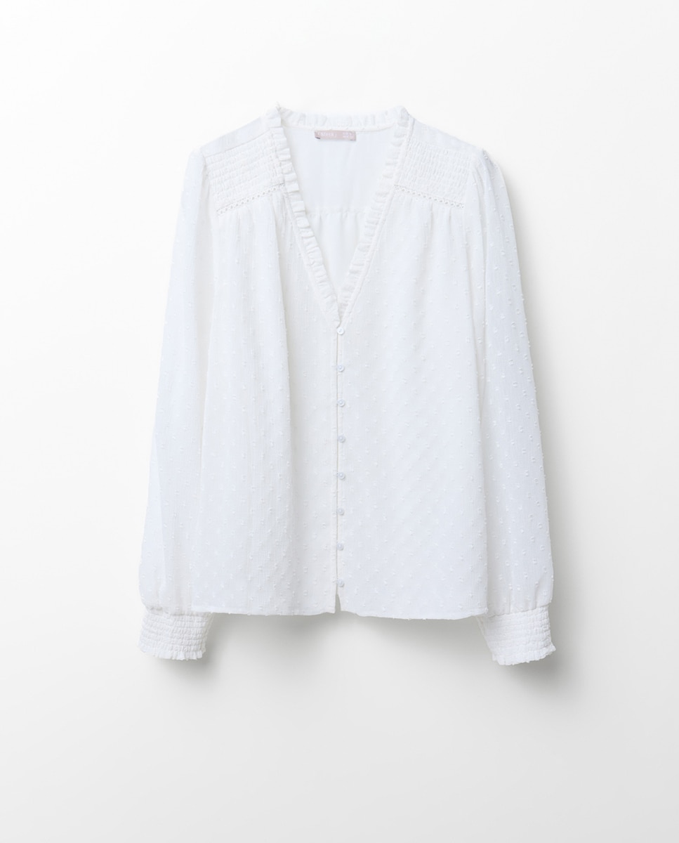 Blusa de plumeti com botões Branco-6