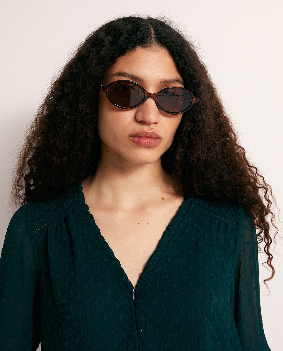 Blusa de plumeti com botões 530 Verde Escuro-4
