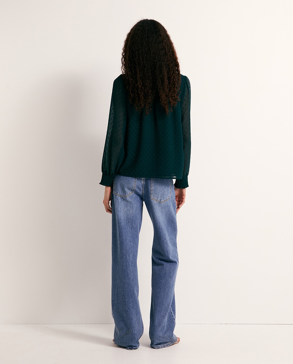 Blusa de plumeti com botões 530 Verde Escuro-5