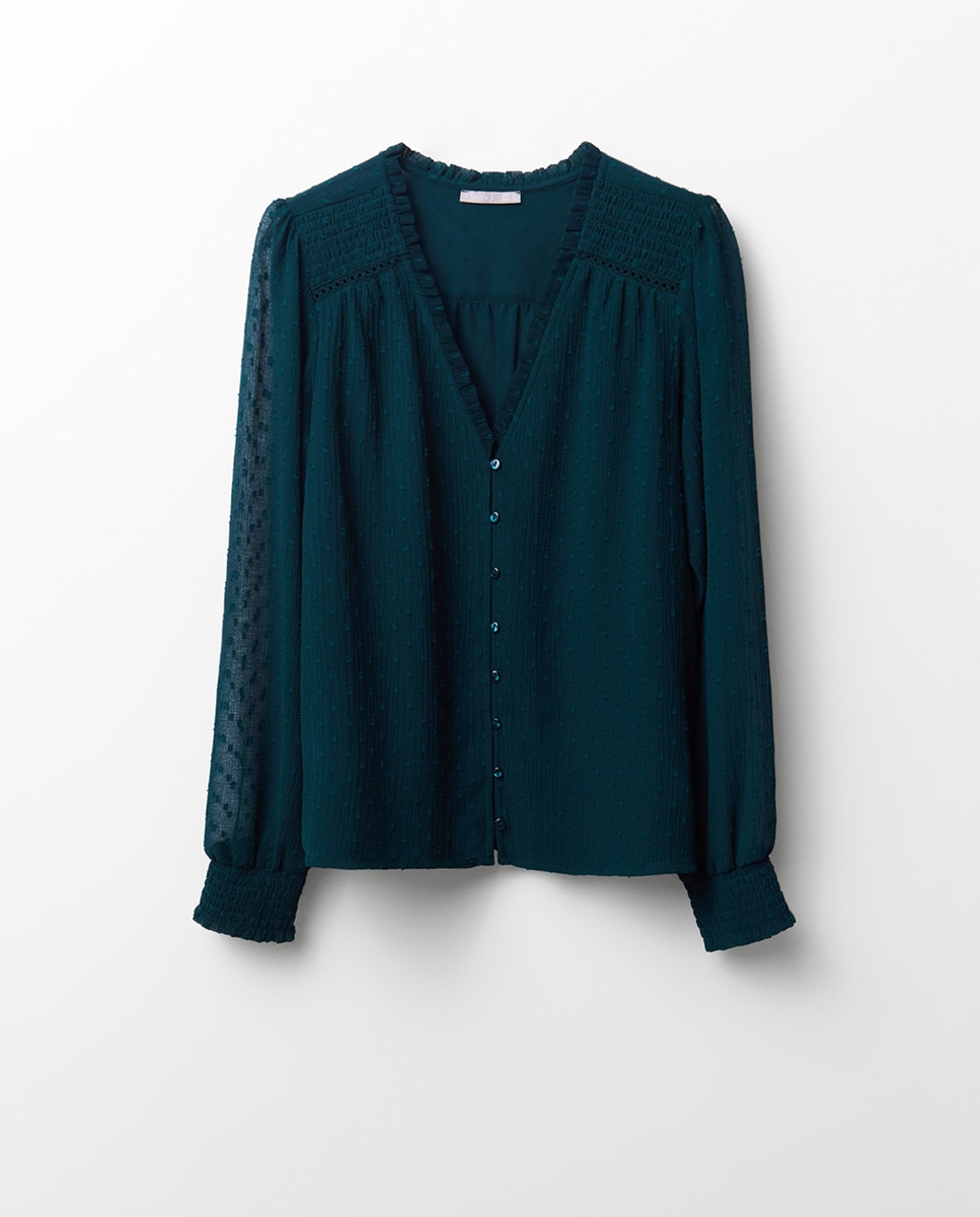 Blusa de plumeti com botões 530 Verde Escuro-6
