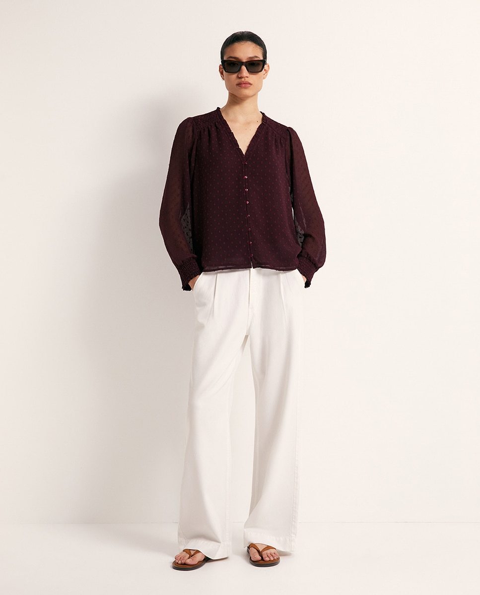 Blusa de plumeti com botões Bordeaux-2