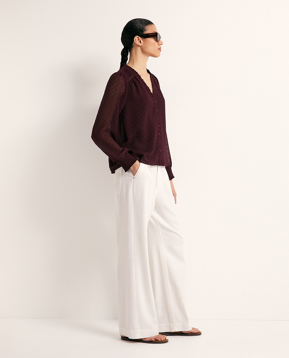 Blusa de plumeti com botões Bordeaux-3