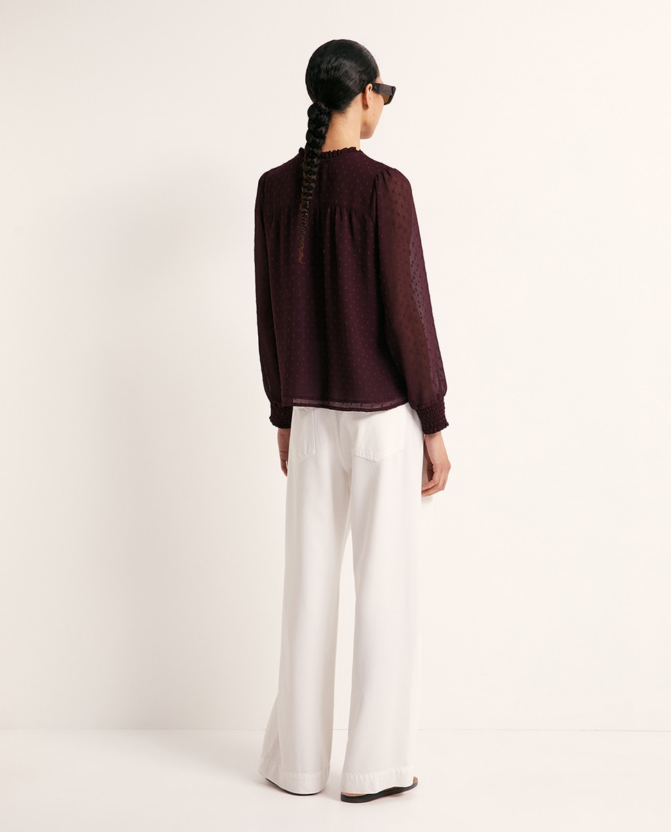 Blusa de plumeti com botões Bordeaux-5