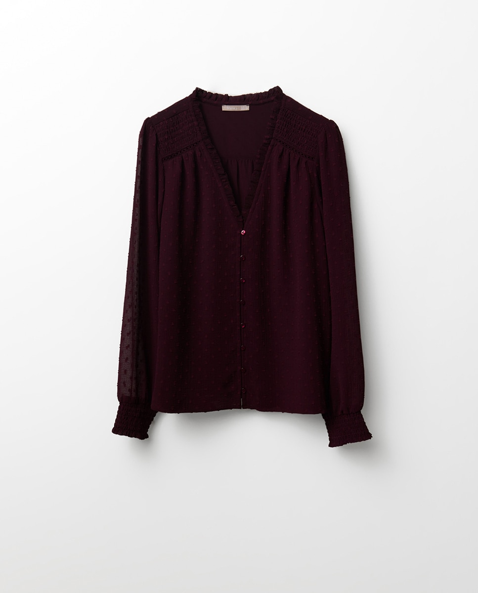 Blusa de plumeti com botões Bordeaux-6