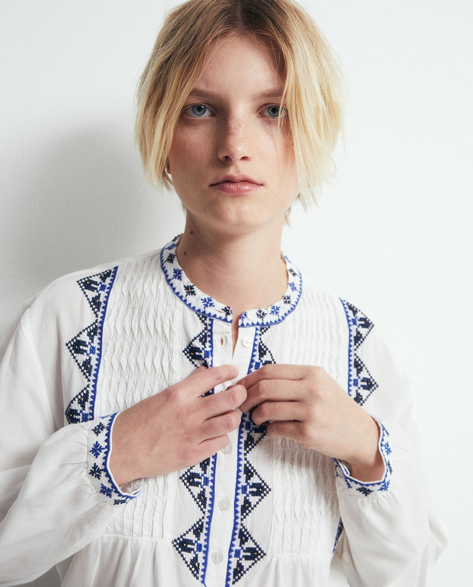 Blusa bordada étnica - Sfera - 400 Azul 400 Azul-2