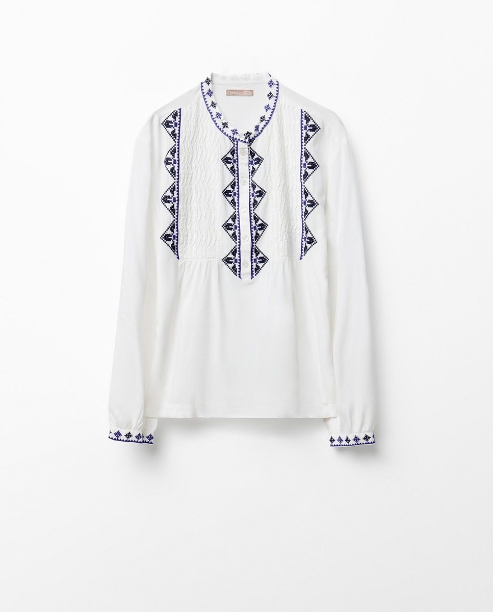 Blusa bordada étnica - Sfera - 400 Azul 400 Azul-6