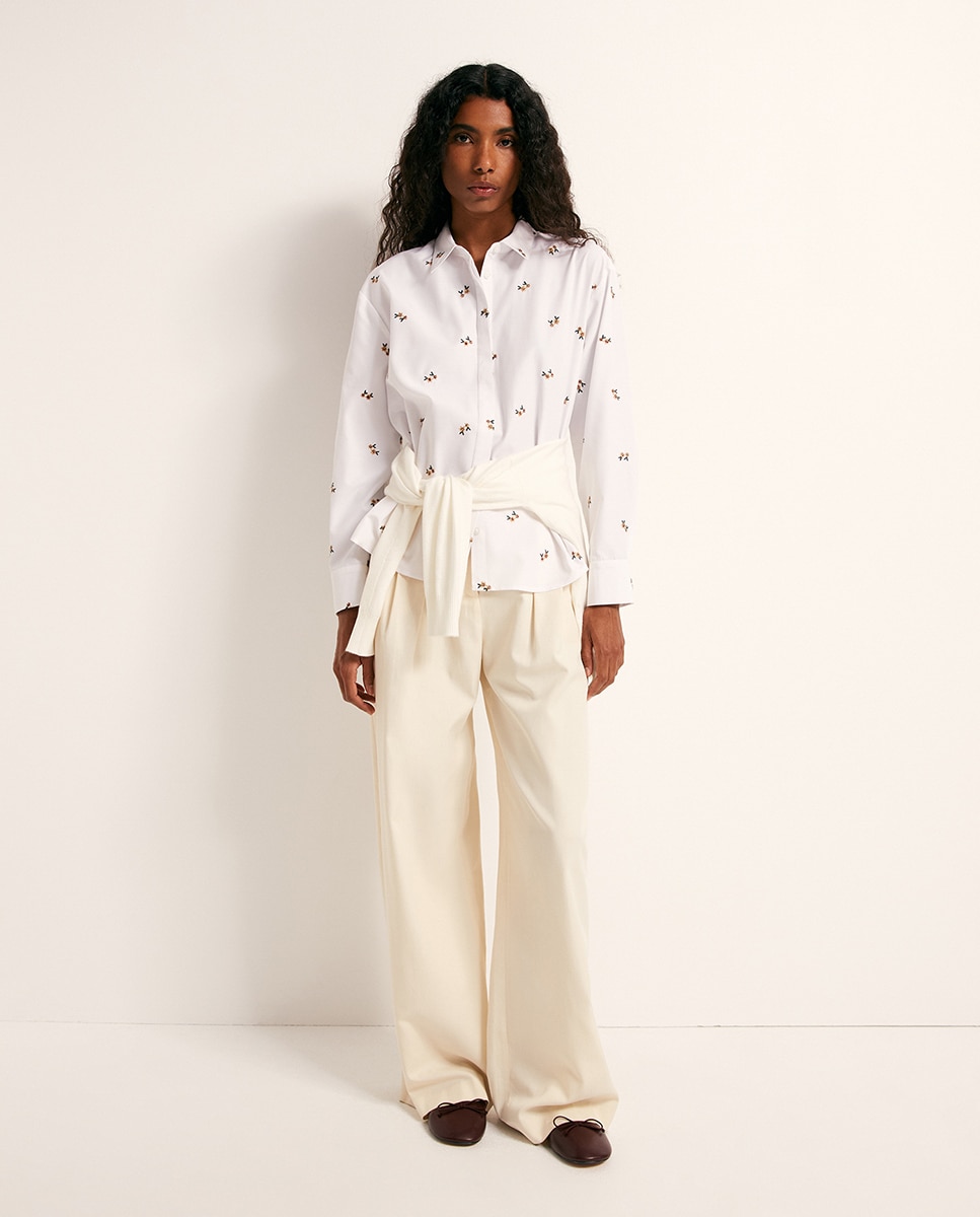 Camisa com Bordado Floral Branco-2