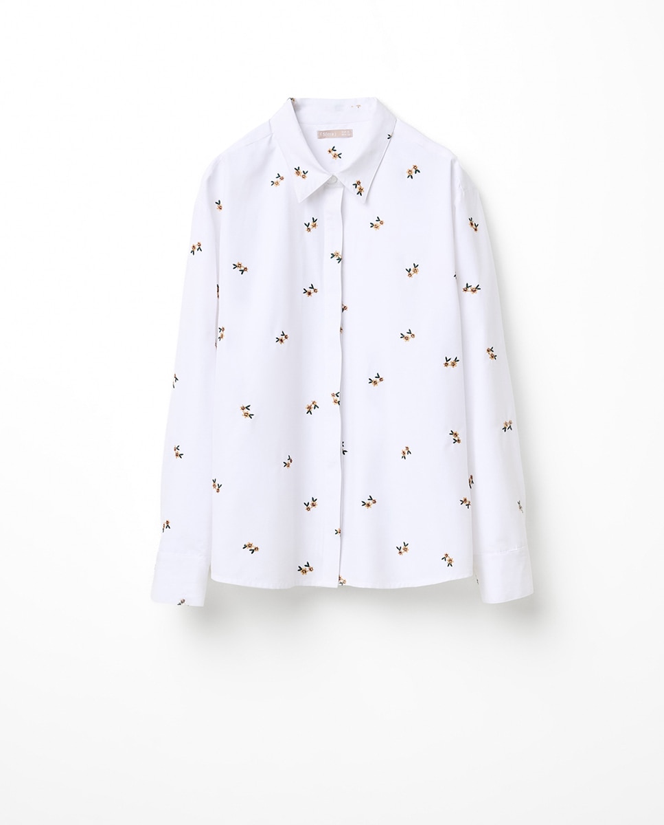 Camisa com Bordado Floral Branco-6