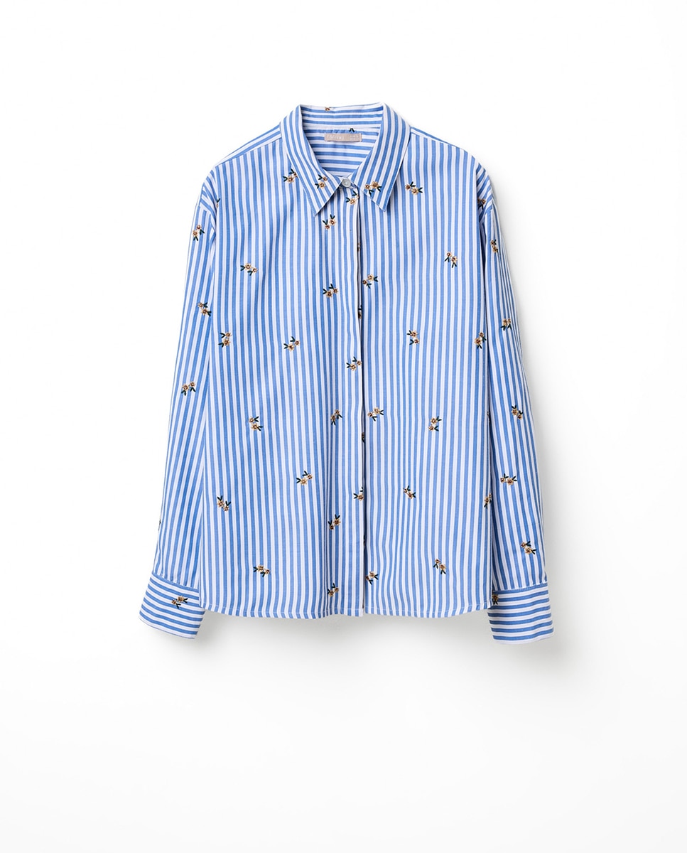 Camisa com Bordado Floral 400 Azul-6
