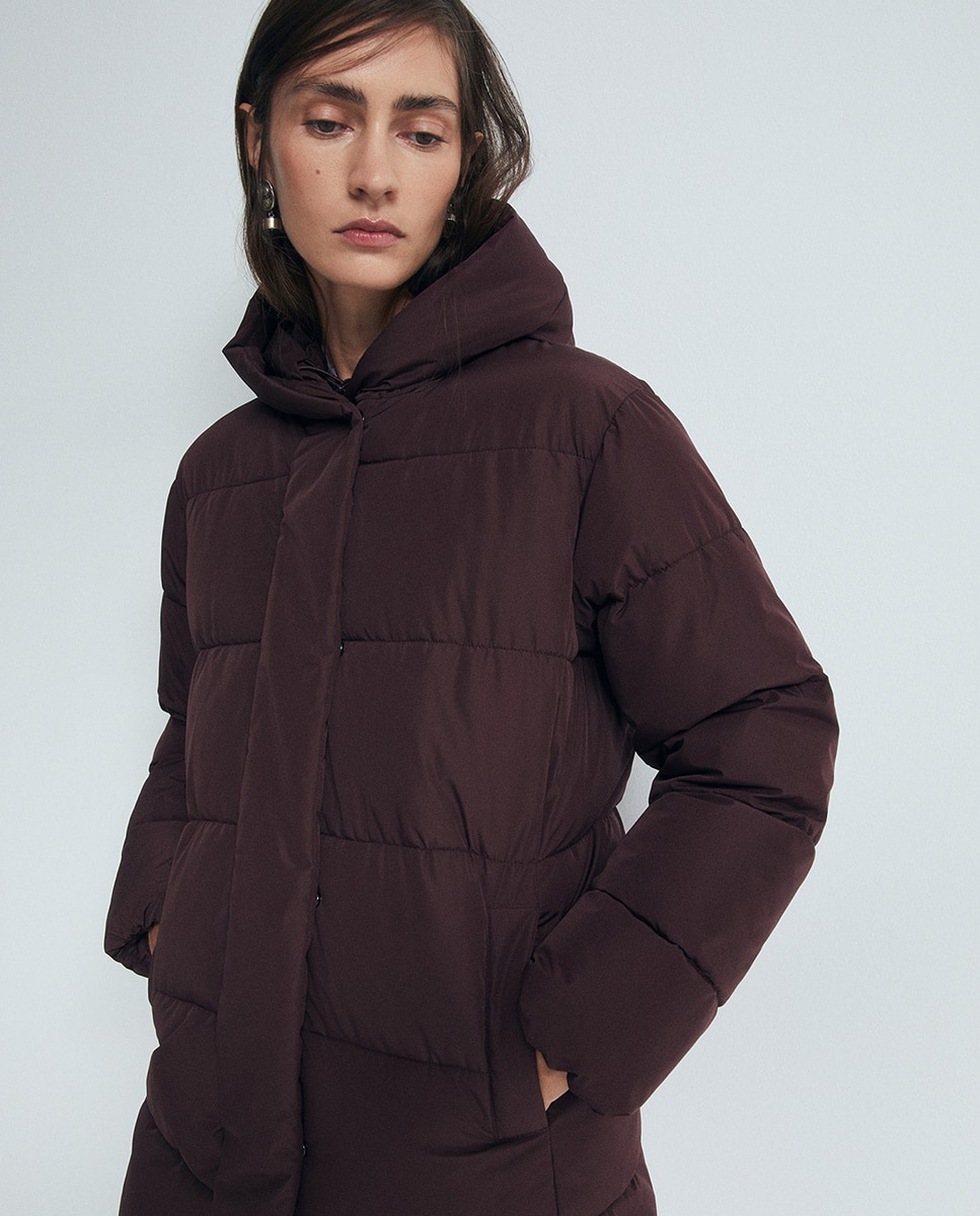 Parka com Gola Envolvente Bordeaux-3