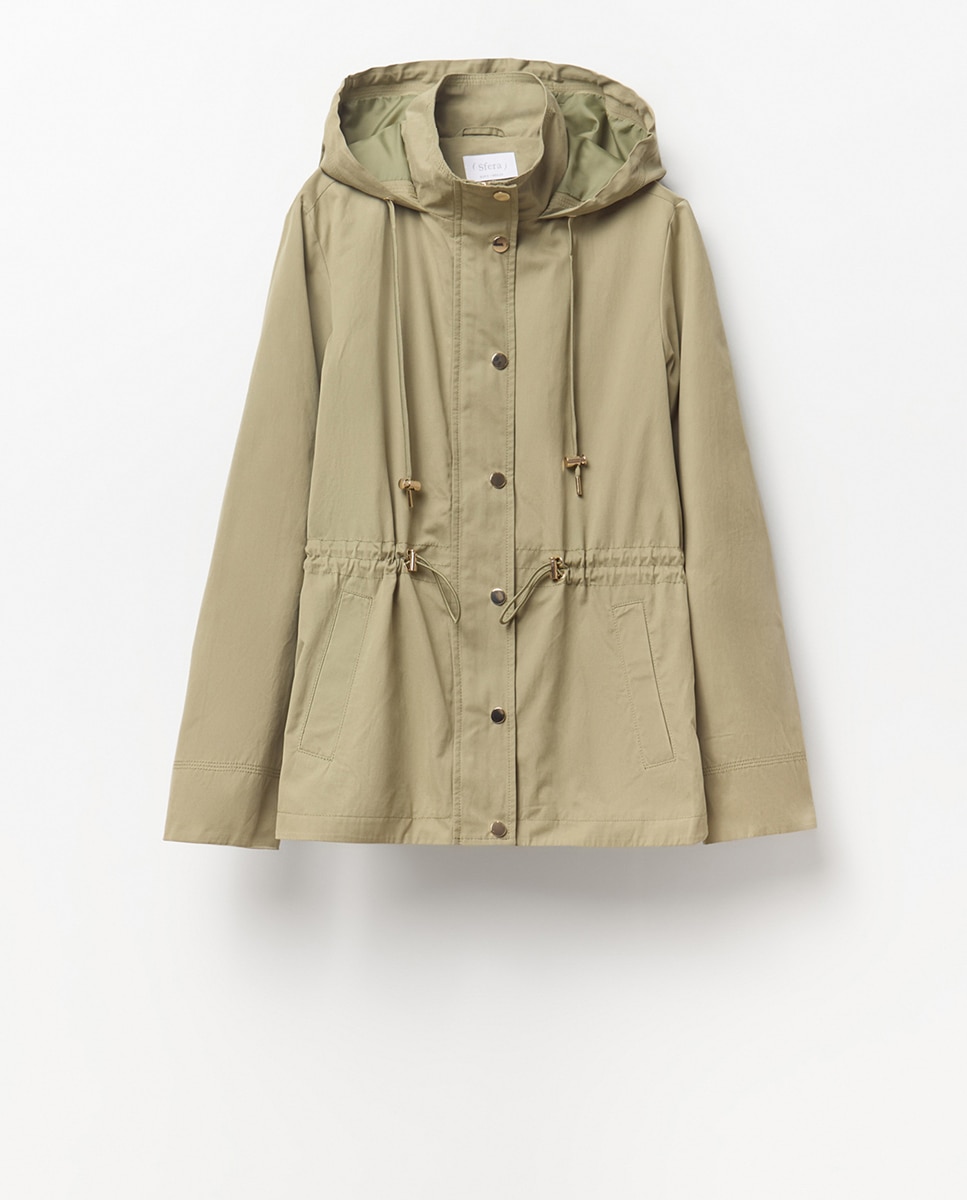 Parka com parte inferior arredondada Caqui-6