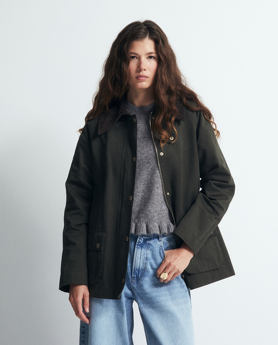 Parka com Gola de Bombazina 530 Verde Escuro-2