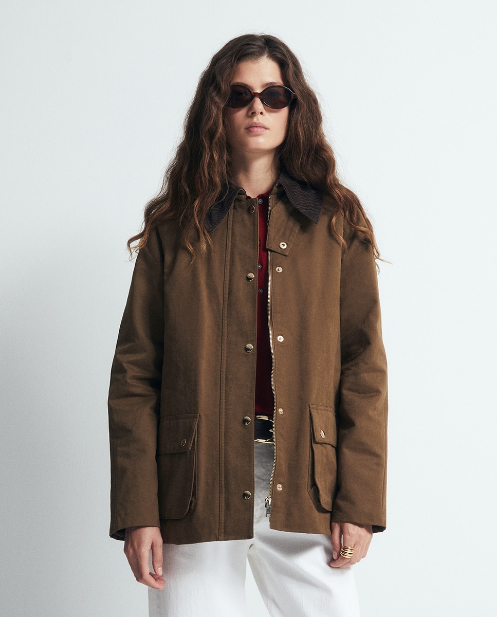 Parka com Gola de Bombazina 520 Caqui-2