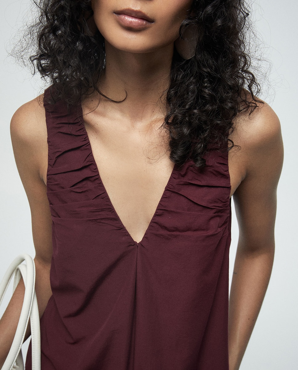 Vestido com Decote Franzido Ameixa-2