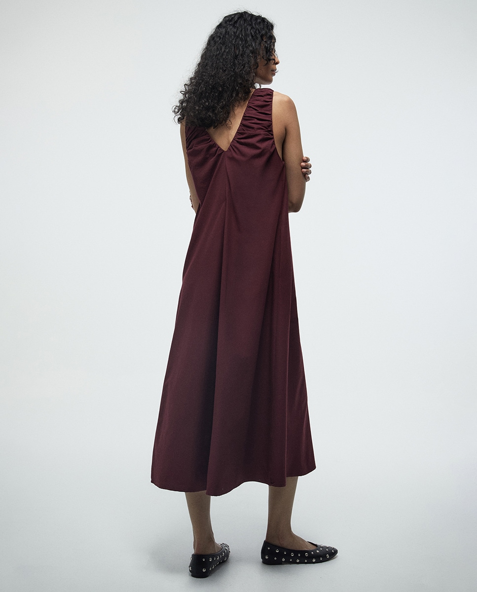 Vestido com Decote Franzido Ameixa-3