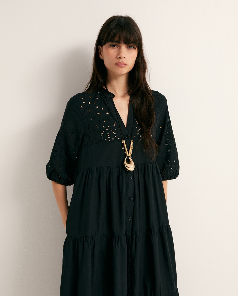 Vestido Camiseiro Schiffly Preto-2