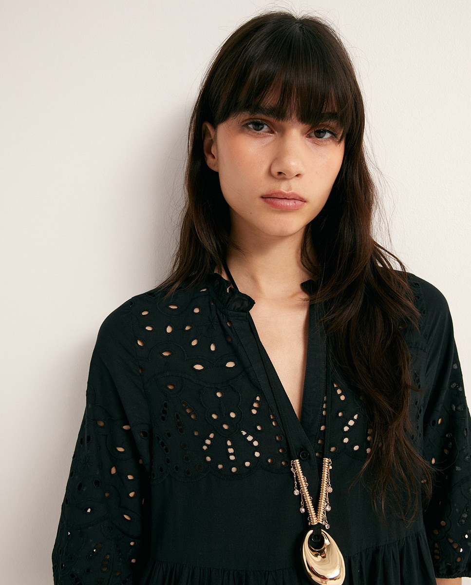 Vestido Camiseiro Schiffly Preto-3