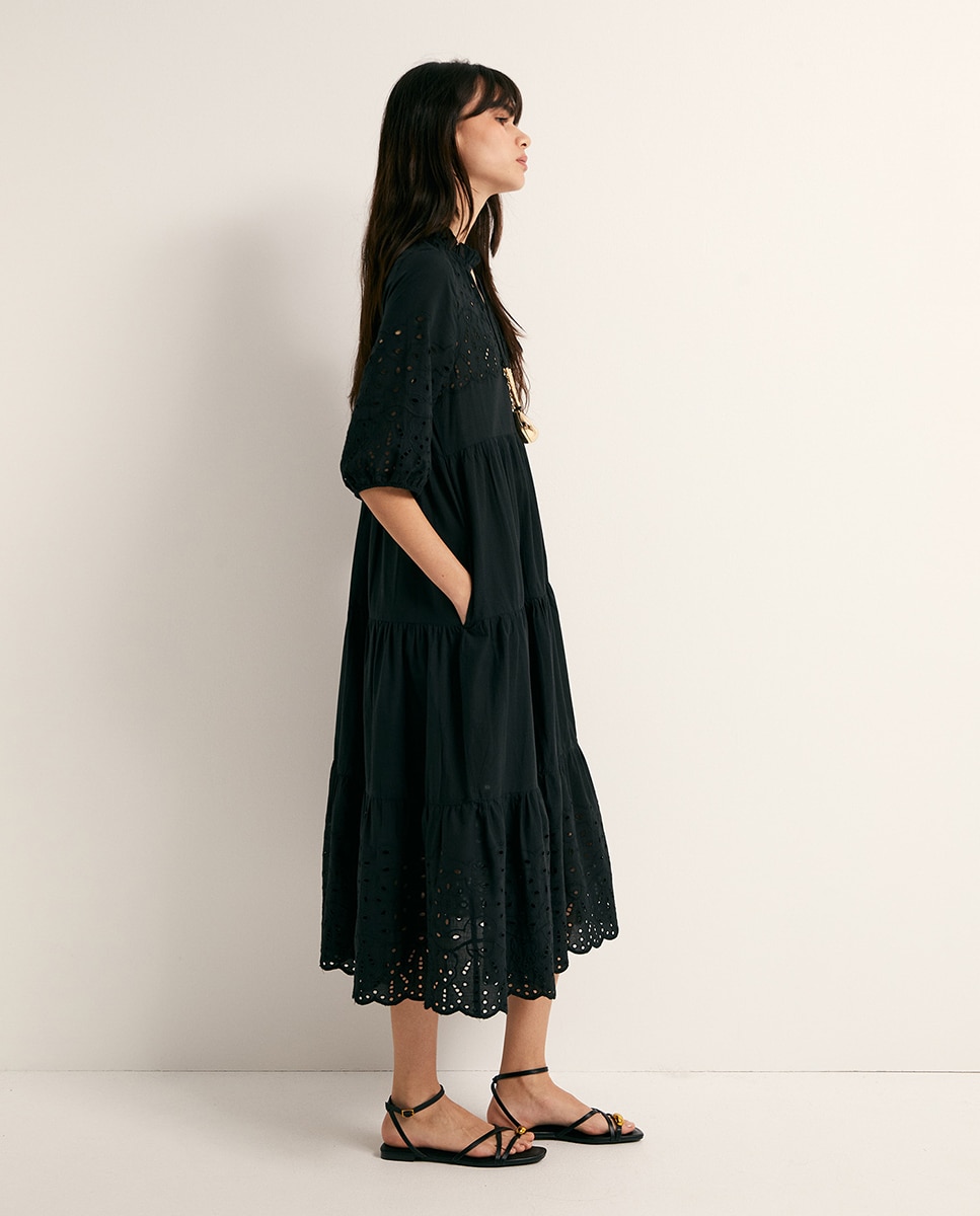 Vestido Camiseiro Schiffly Preto-4