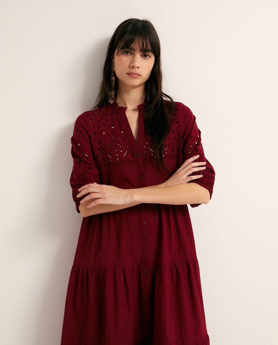 Vestido Camiseiro Schiffly Vermelho-2