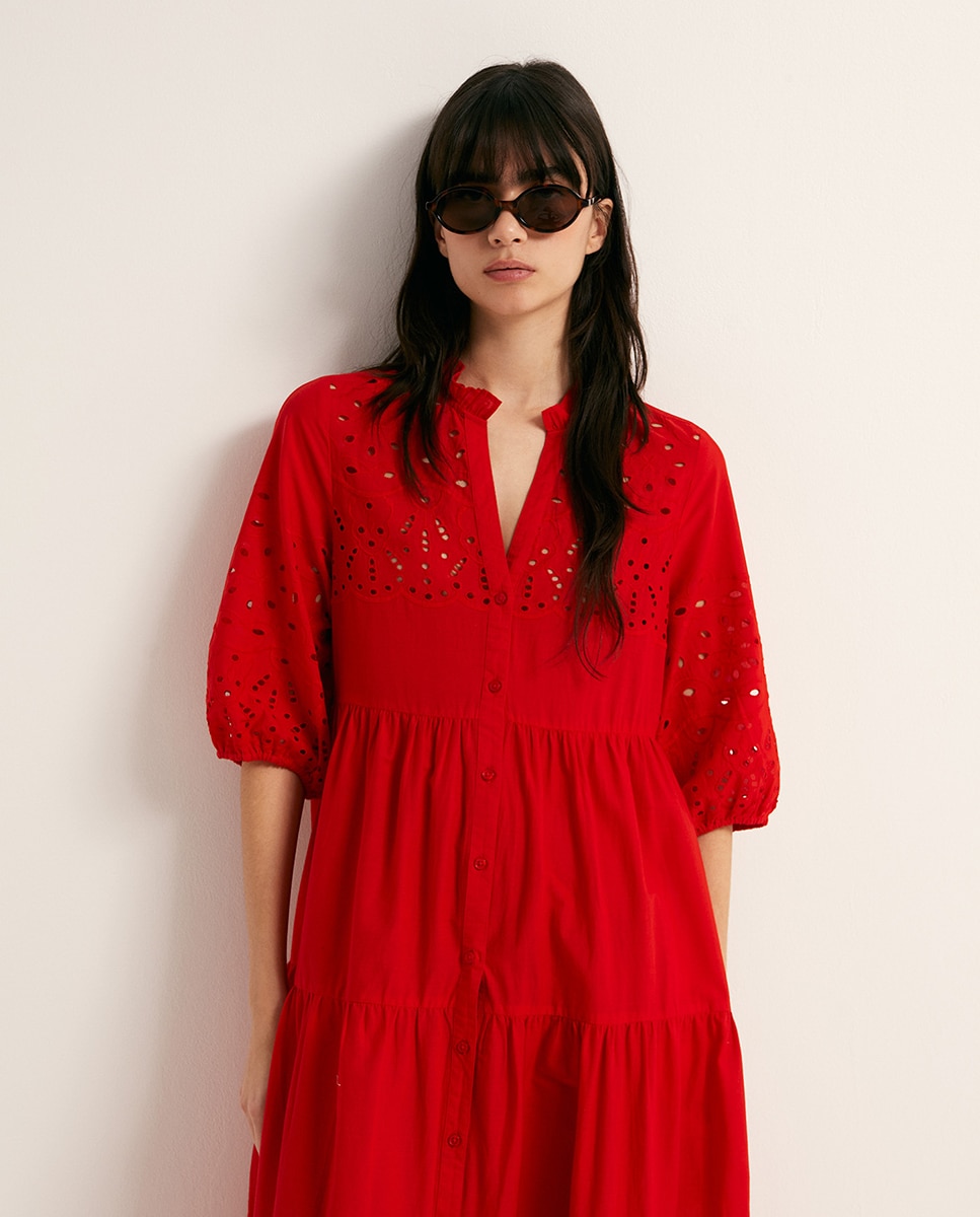 Vestido Camiseiro Schiffly Vermelho-2