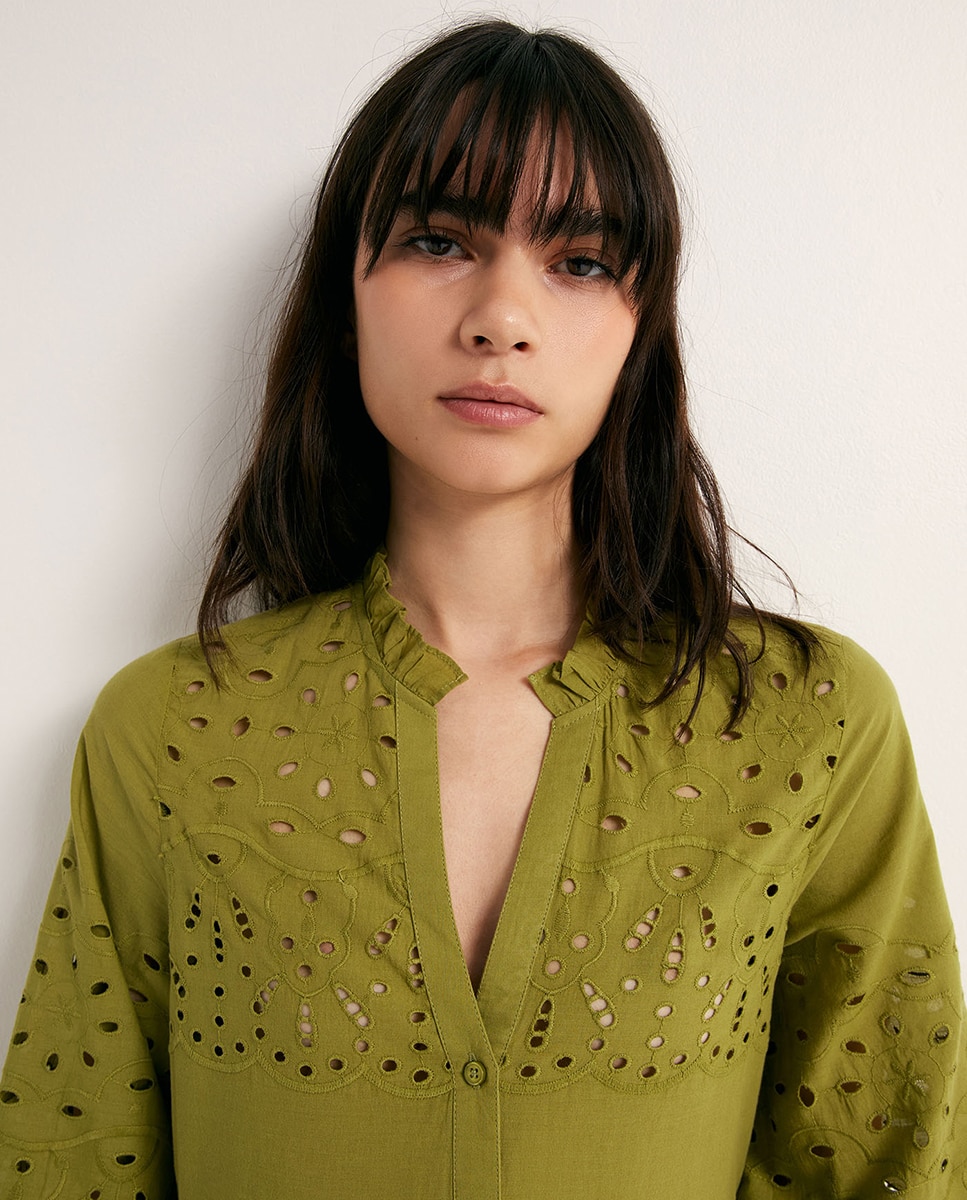 Vestido Camiseiro Schiffly Verde Azeitona-3