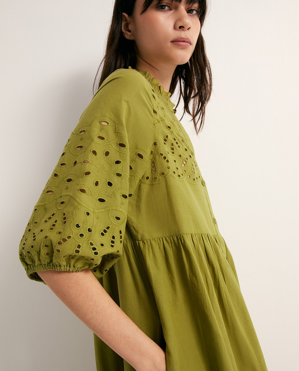 Vestido Camiseiro Schiffly Verde Azeitona-4