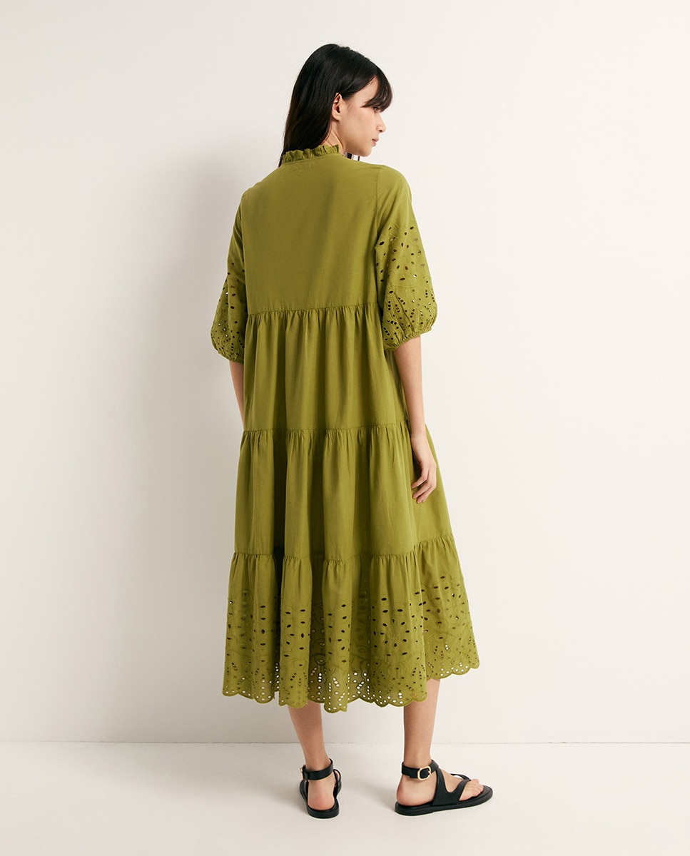 Vestido Camiseiro Schiffly Verde Azeitona-5