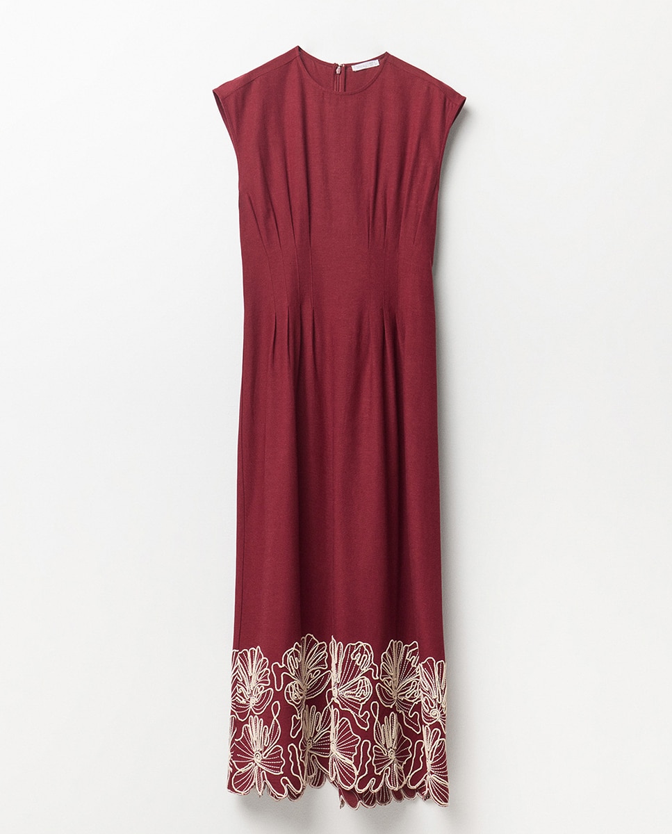 Vestido de Linho Bordado Bordeaux-5