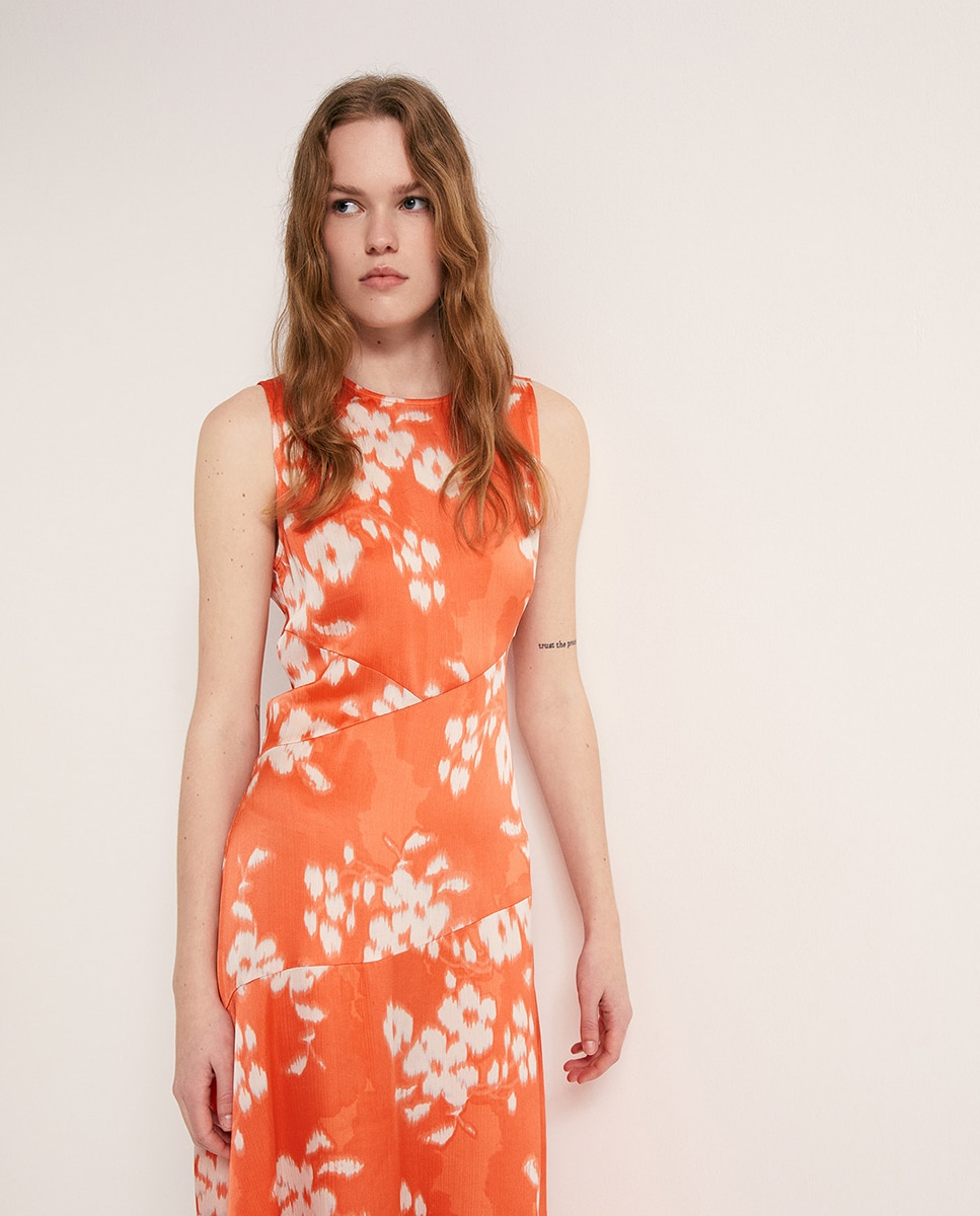 Vestido Fluido com Cortes Laranja-2