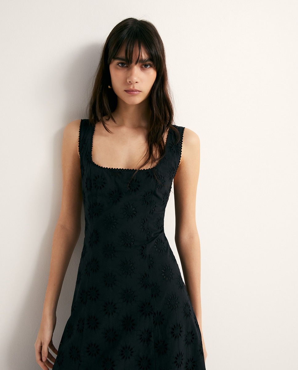 Vestido com Alças Schiffly Preto-2