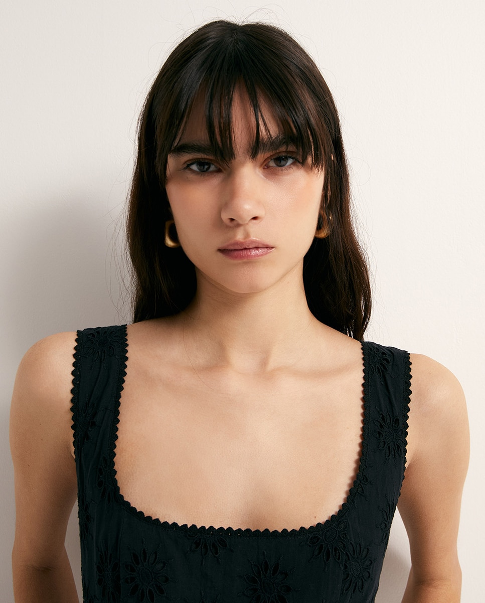 Vestido com Alças Schiffly Preto-3