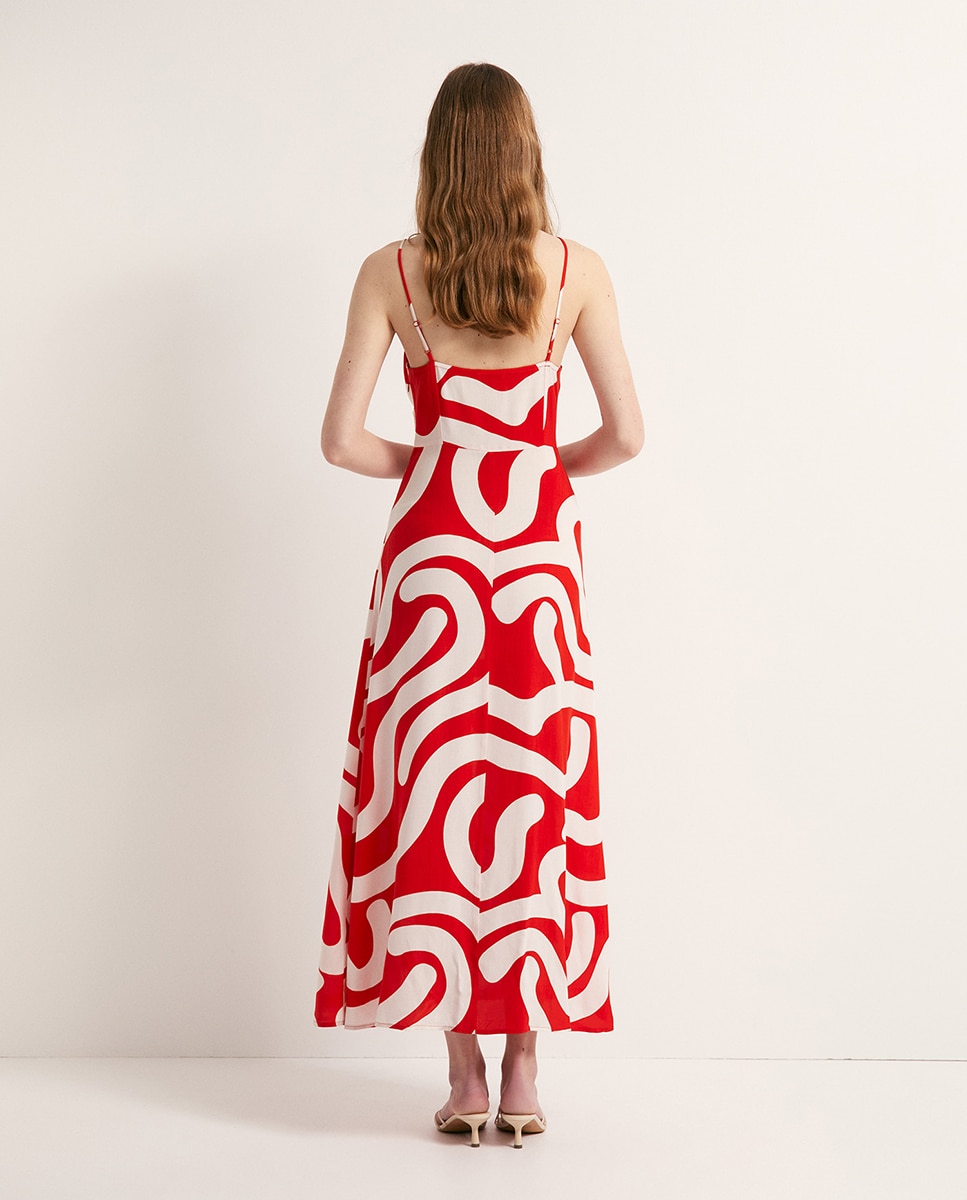 Vestido de Alças com Botões Vermelho-4