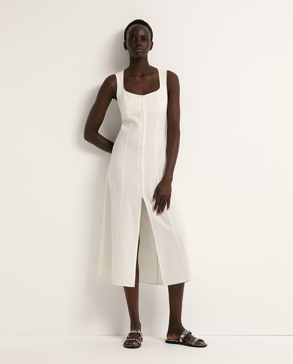 Imagem 0 de Vestido de Linho com Botões