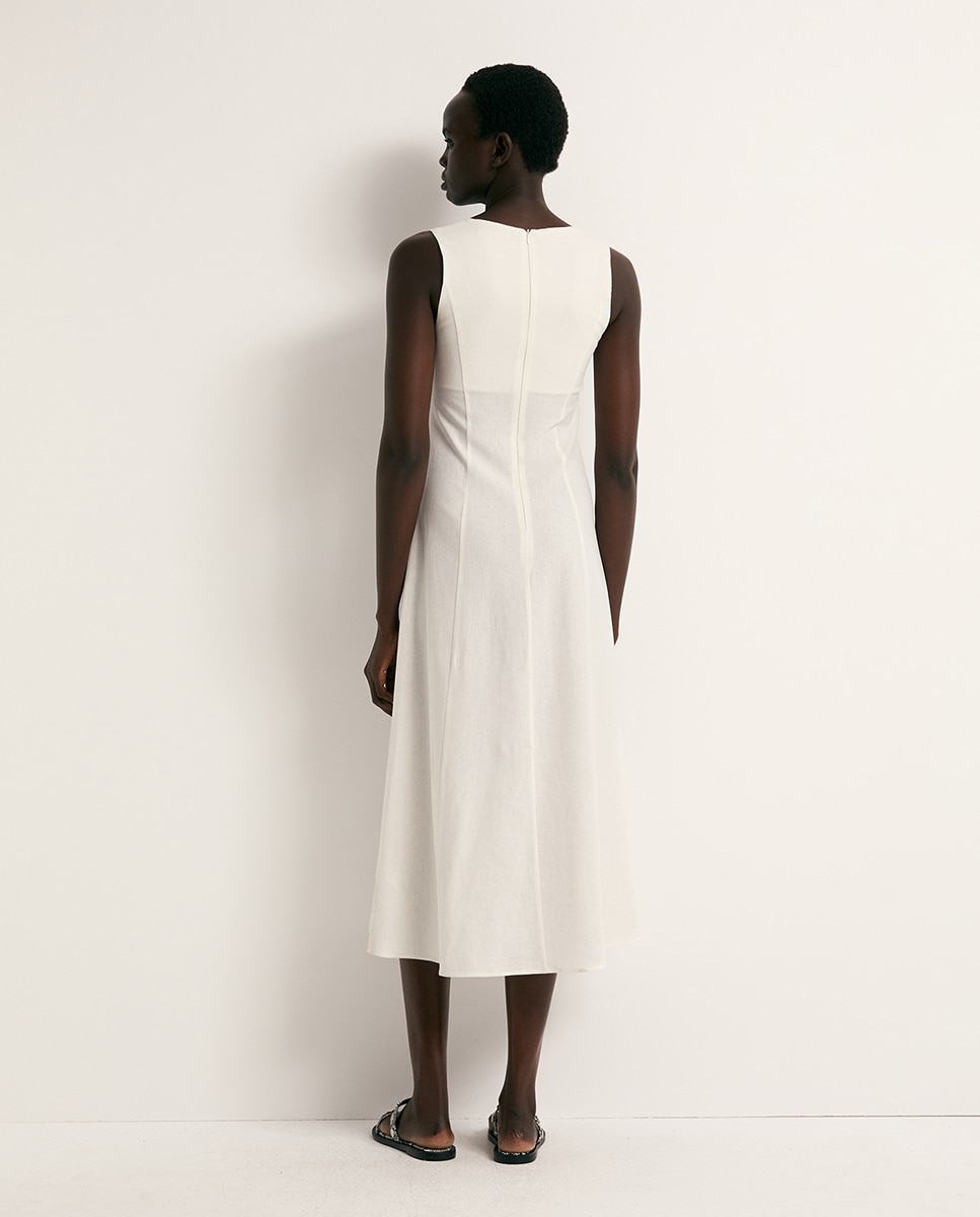 Vestido de Linho com Botões Branco-5