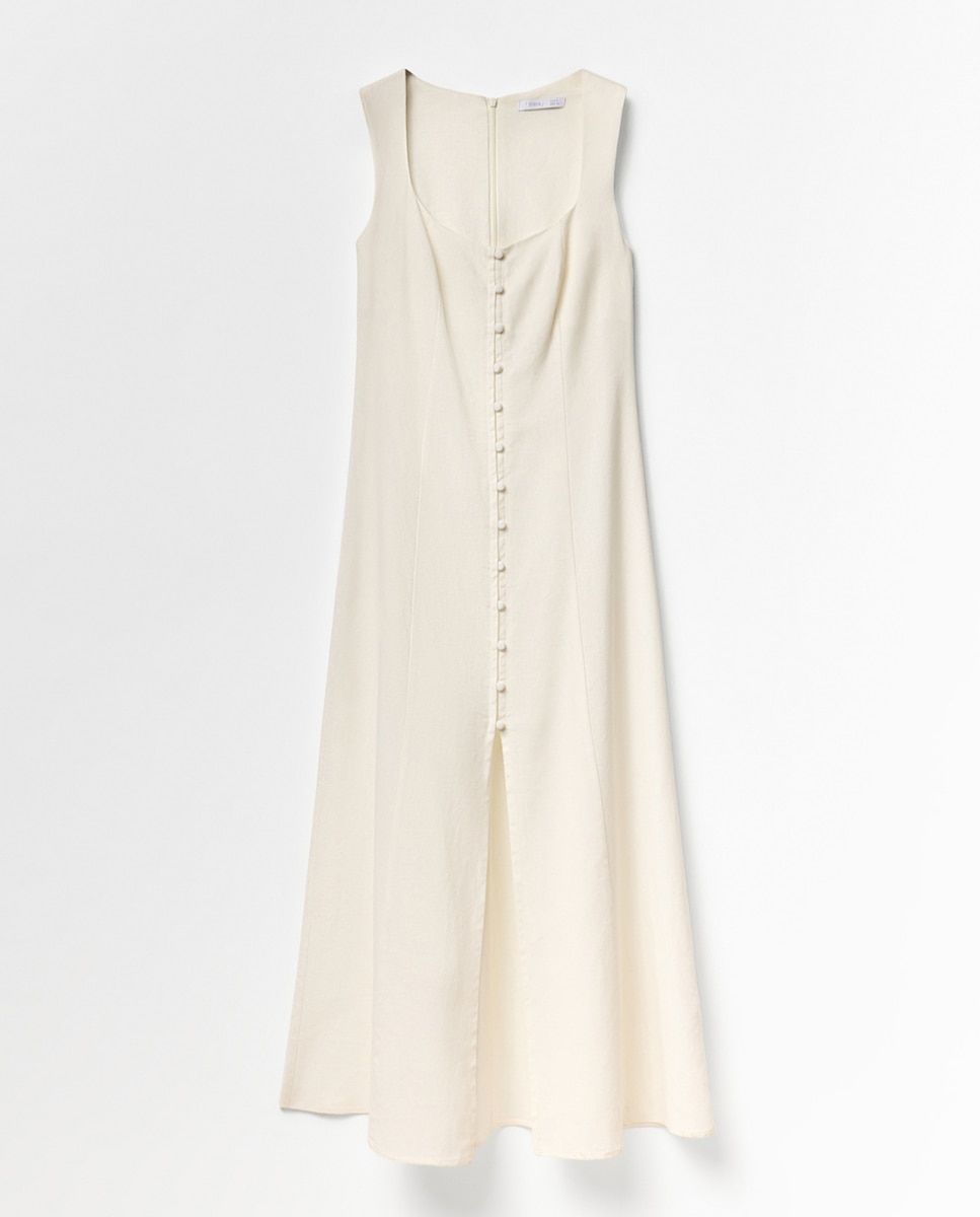 Vestido de Linho com Botões Branco-6