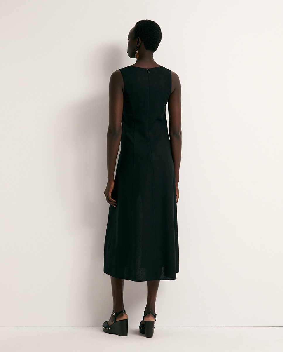 Vestido de Linho com Botões Preto-5