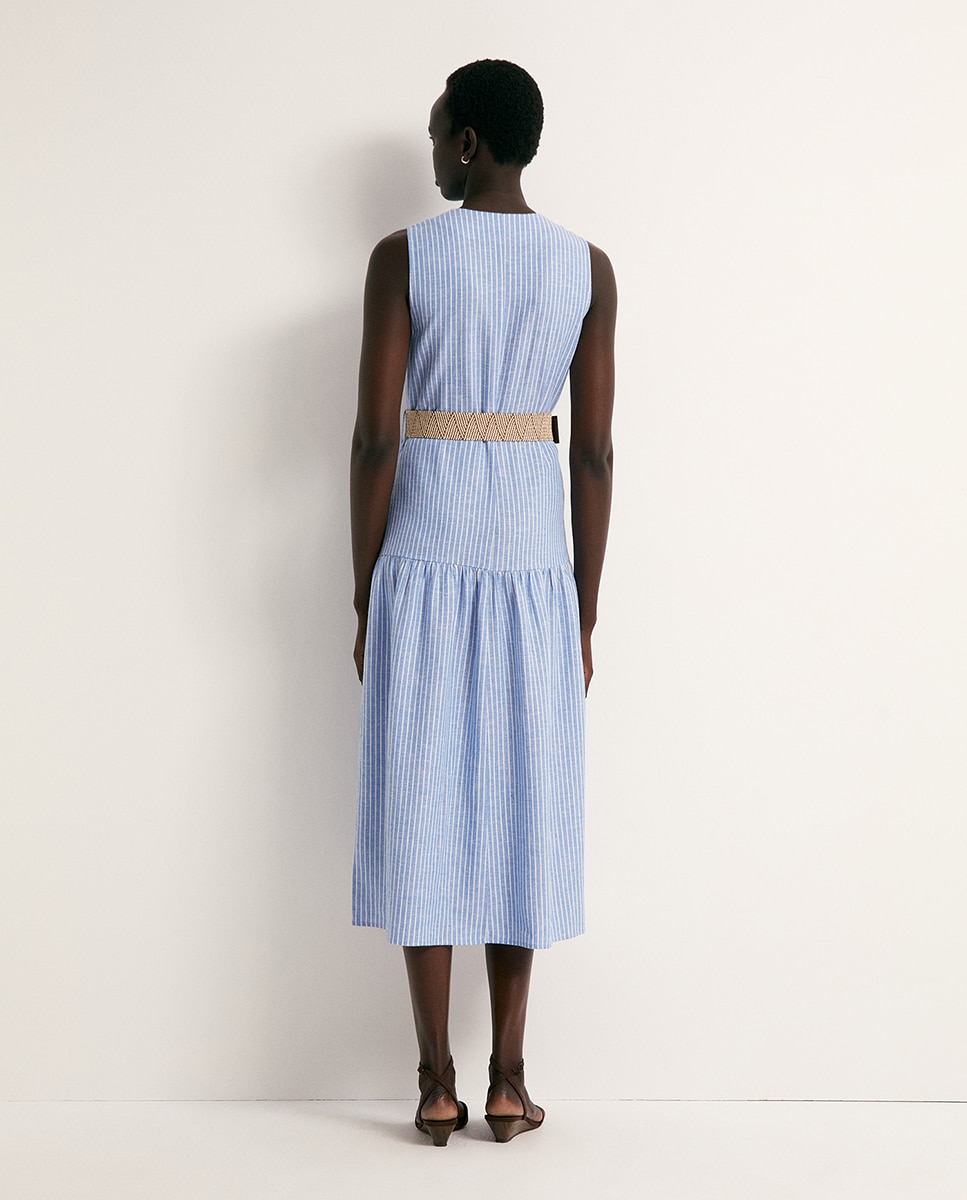 Vestido camiseiro de linho Azul-5