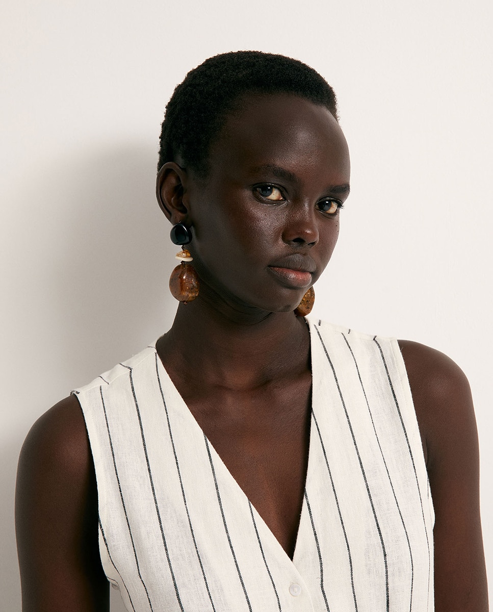 Vestido camiseiro de linho Branco-3