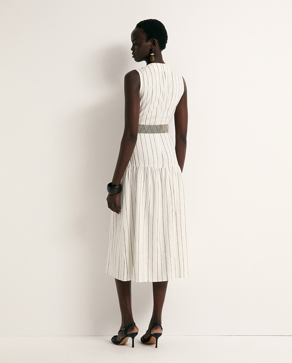 Vestido camiseiro de linho Branco-5