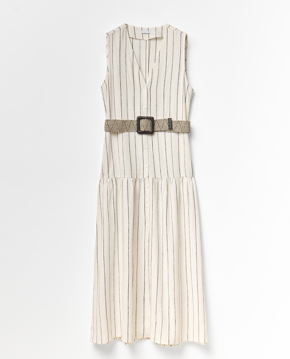 Vestido camiseiro de linho Branco-6