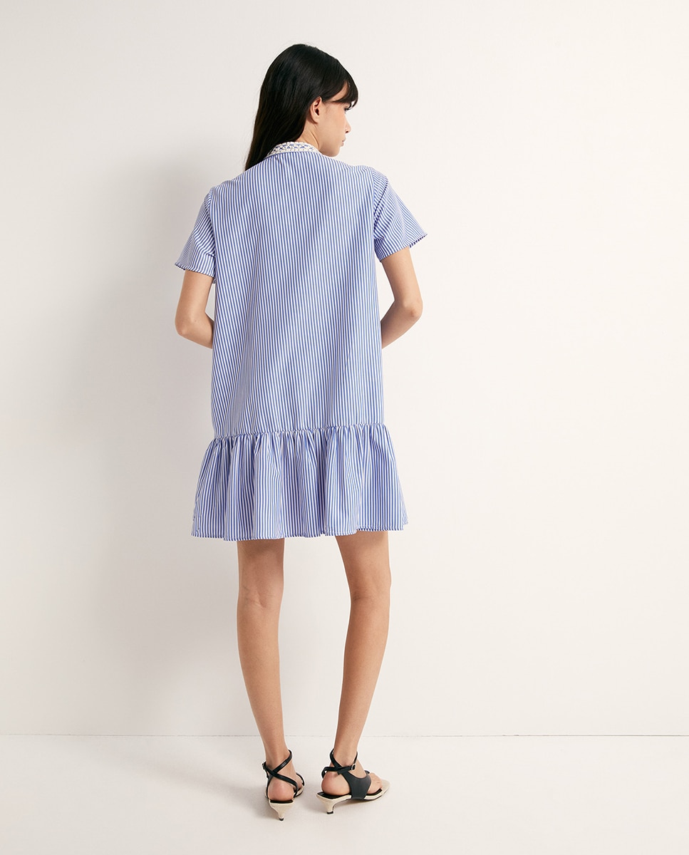 Túnica bordada às riscas Azul-5