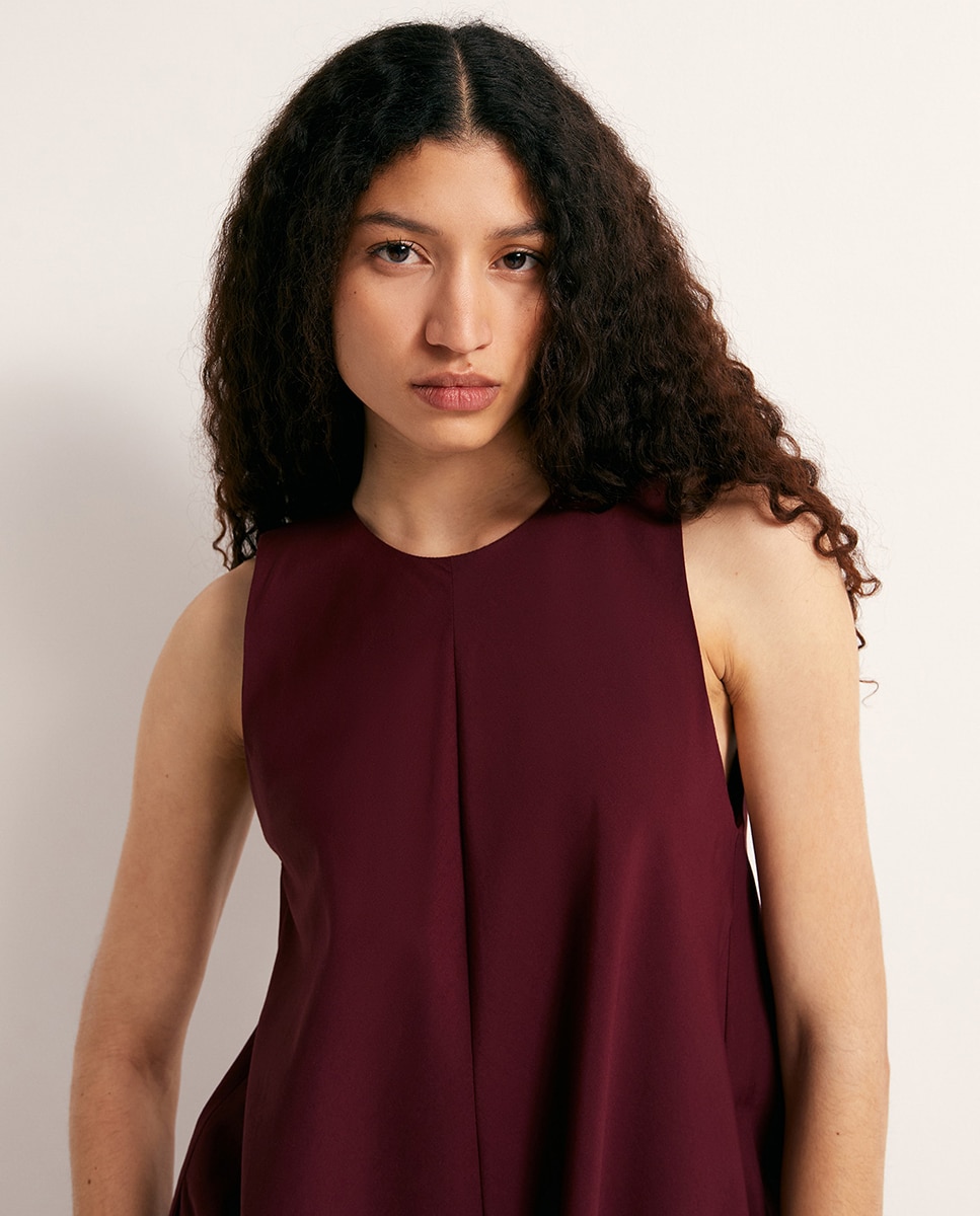 Vestido com Costas Franzidas Ameixa-3