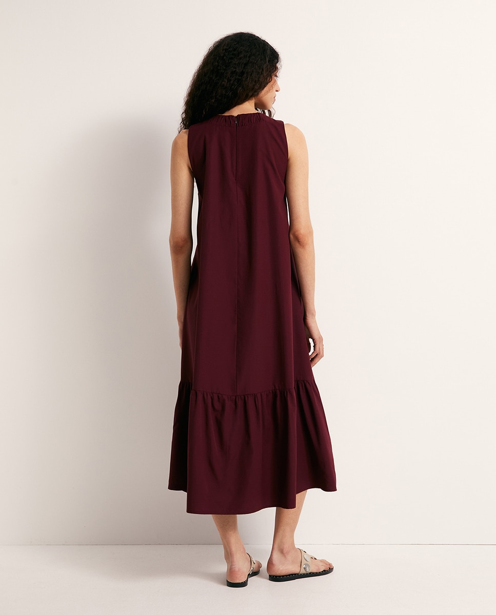 Vestido com Costas Franzidas Ameixa-4