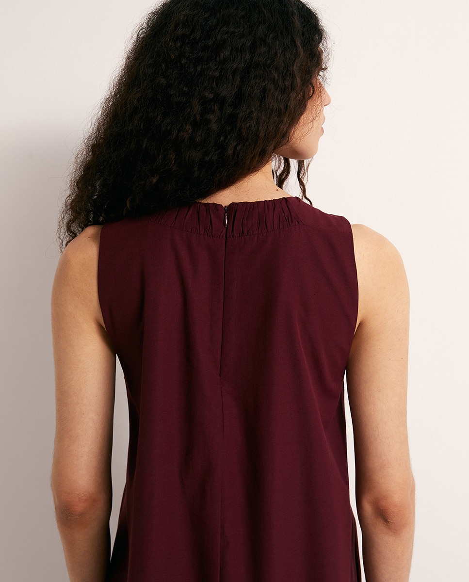 Vestido com Costas Franzidas Ameixa-5