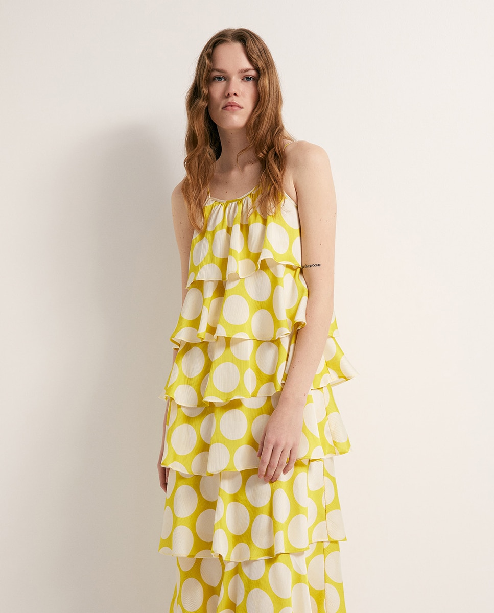Vestido com Folhos Amarelo-2