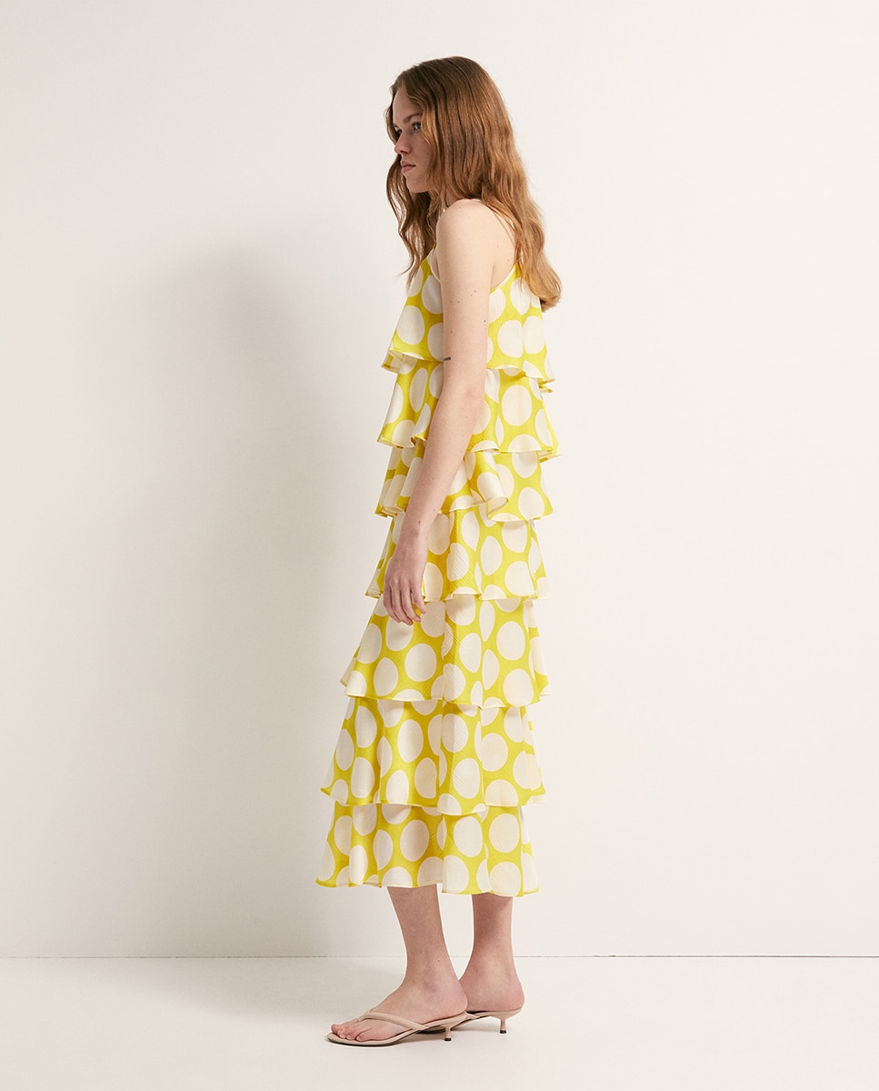 Vestido com Folhos Amarelo-4