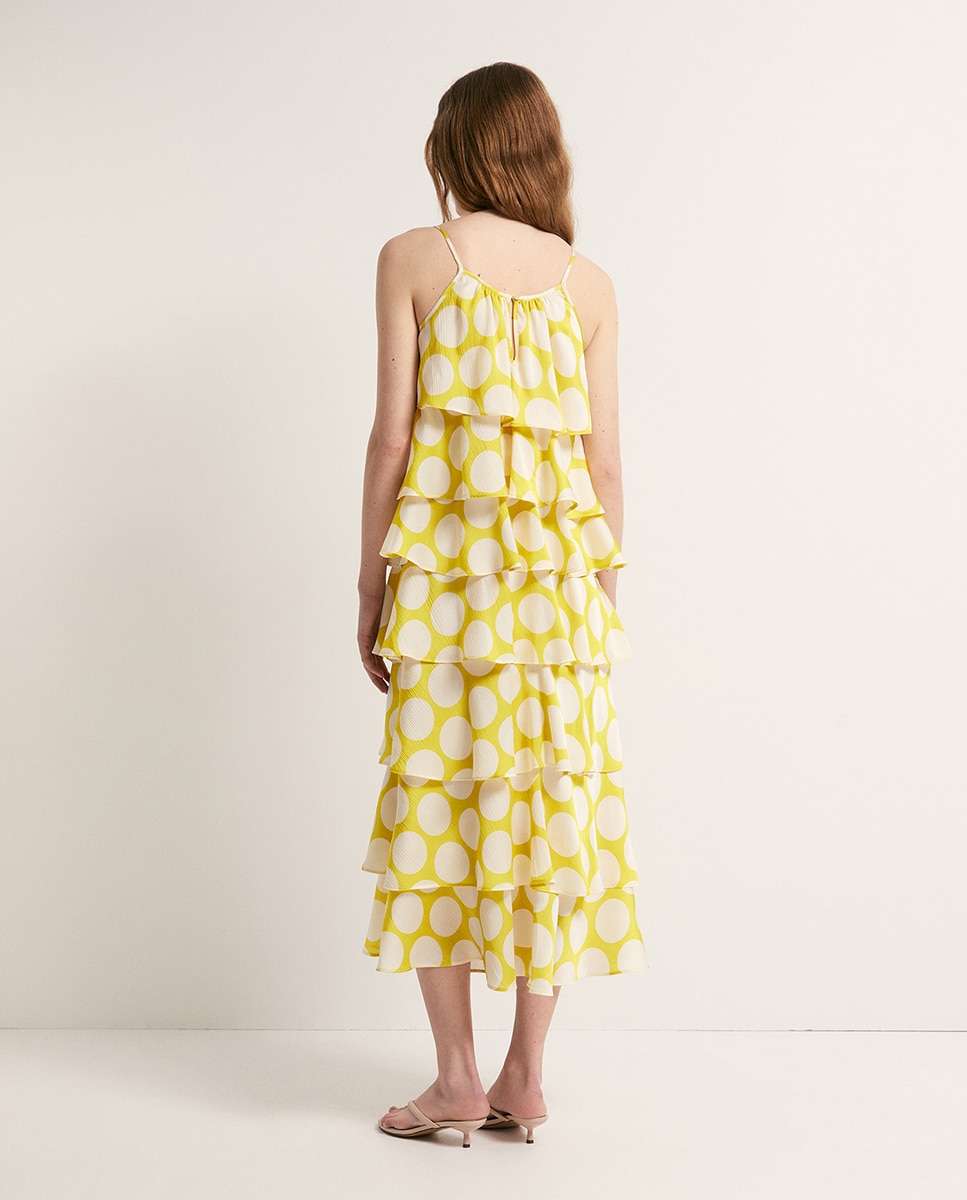Vestido com Folhos Amarelo-5